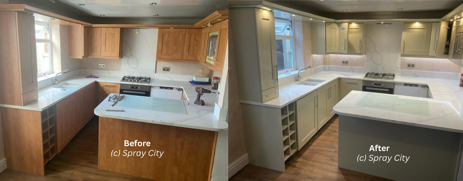 wooden kitchen cabinets resprayed to modern kitchen
