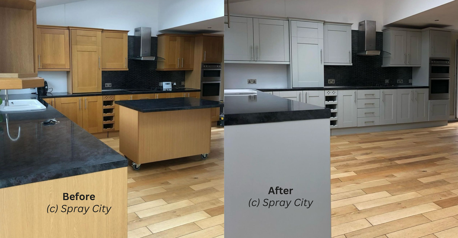 professionally minimalist spray painted or resprayed kitchen in UK